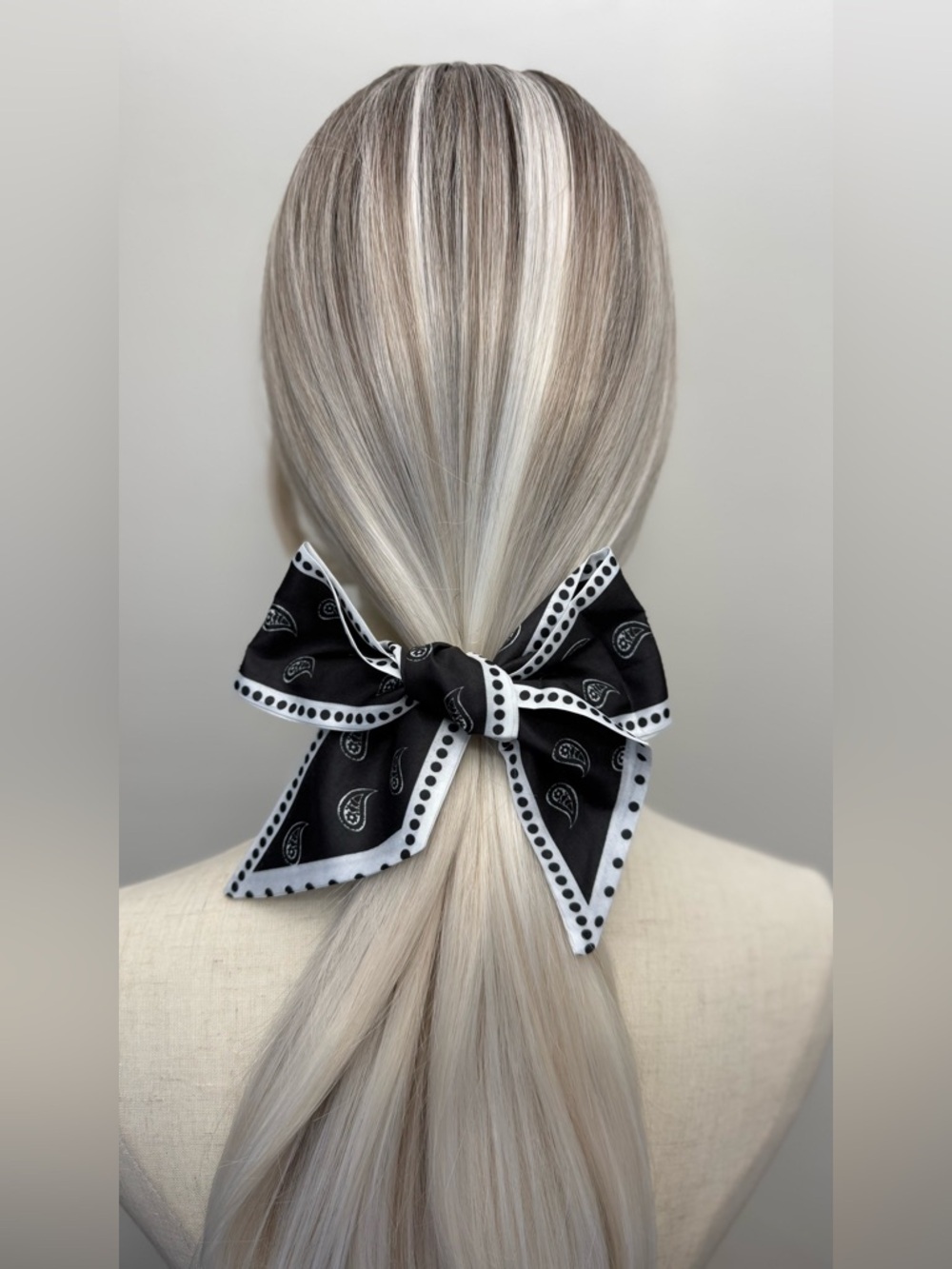 Black White Paisley Skinny Scarf Hair Tie Bandana Twilly Head Scarf